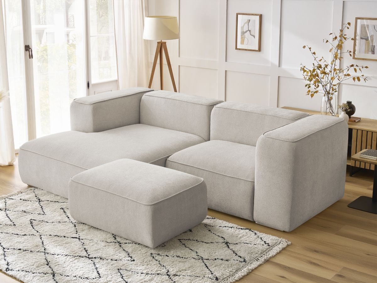 Bobochic Zephyr Ecksofa mit Pouf 260 × 165 cm Strukturstoff Beige Ecke links