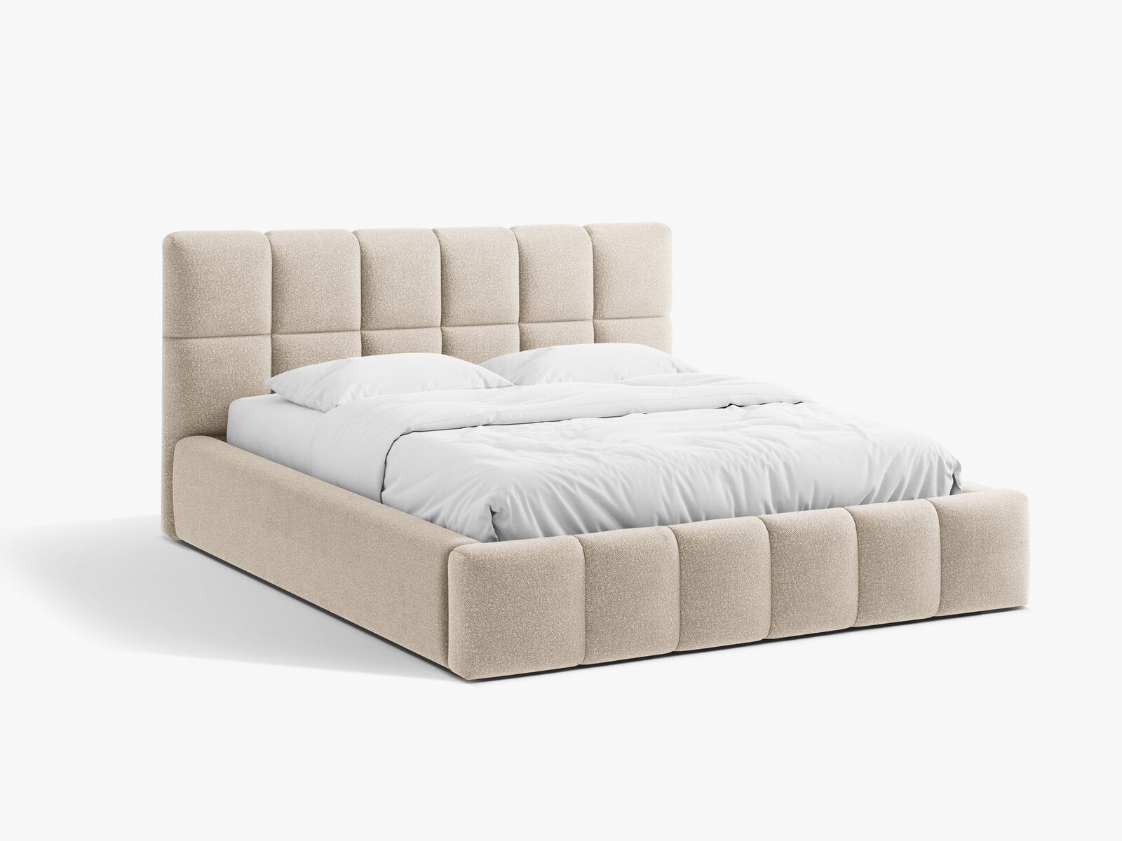 Micadoni Stauraumbett mit Kopfteil Bellis Boucle Baloo Beige