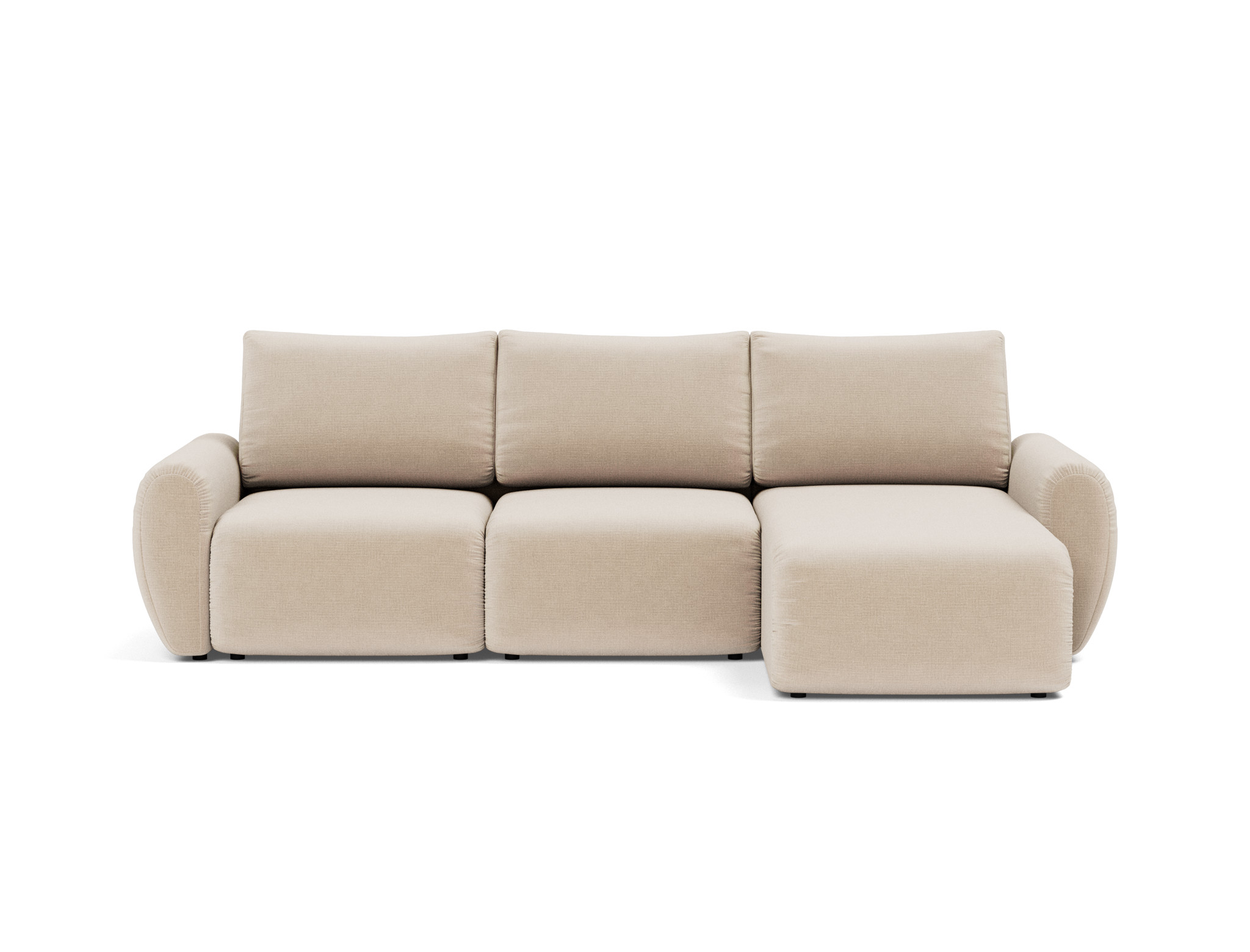 Schlafsofa Norum mit Chaiselongue und Curve-Armlehnen Chenille Esina 410-Almond-Beige