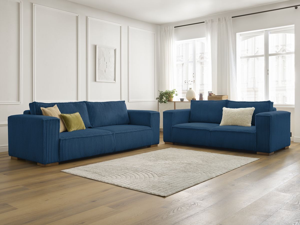 Bobochic Chelsea Sofa 5-Sitzer Breitcord weich Dunkelblau