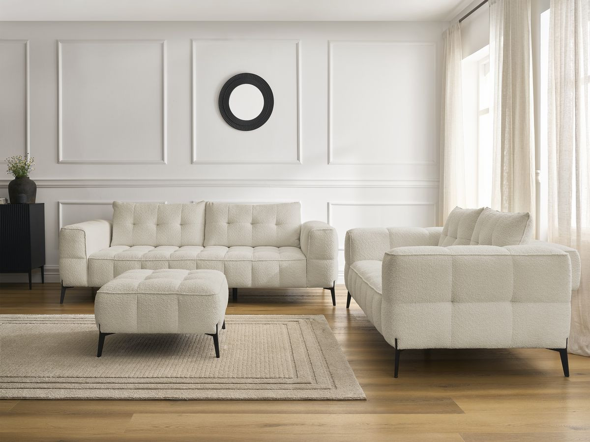 Bobochic Anis Sofa 5-Sitzer mit Pouf Bouclé-Stoff Beige