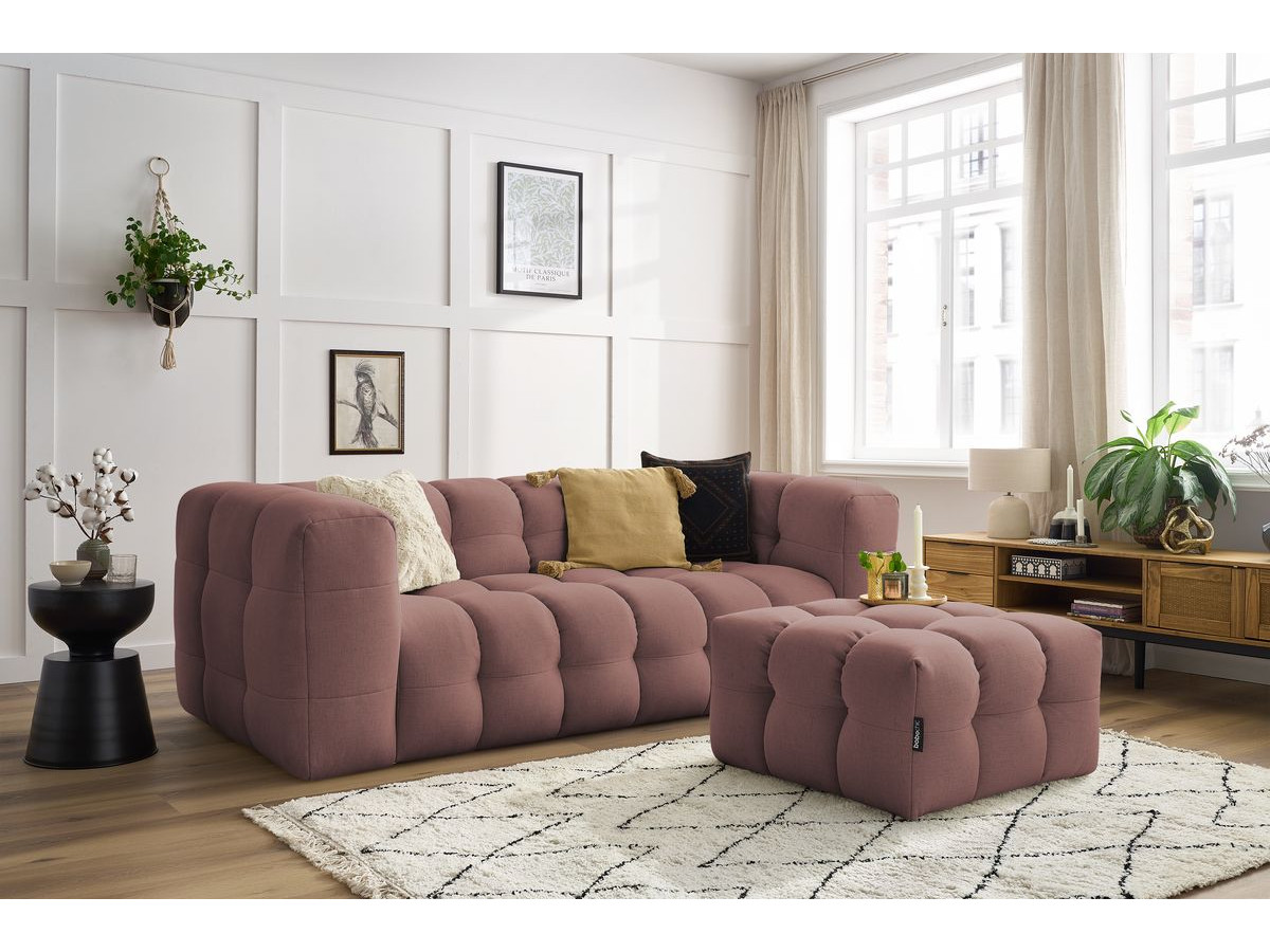 Bobochic Cloud Schlafsofa 3-Sitzer mit Pouf Stoff Rosa