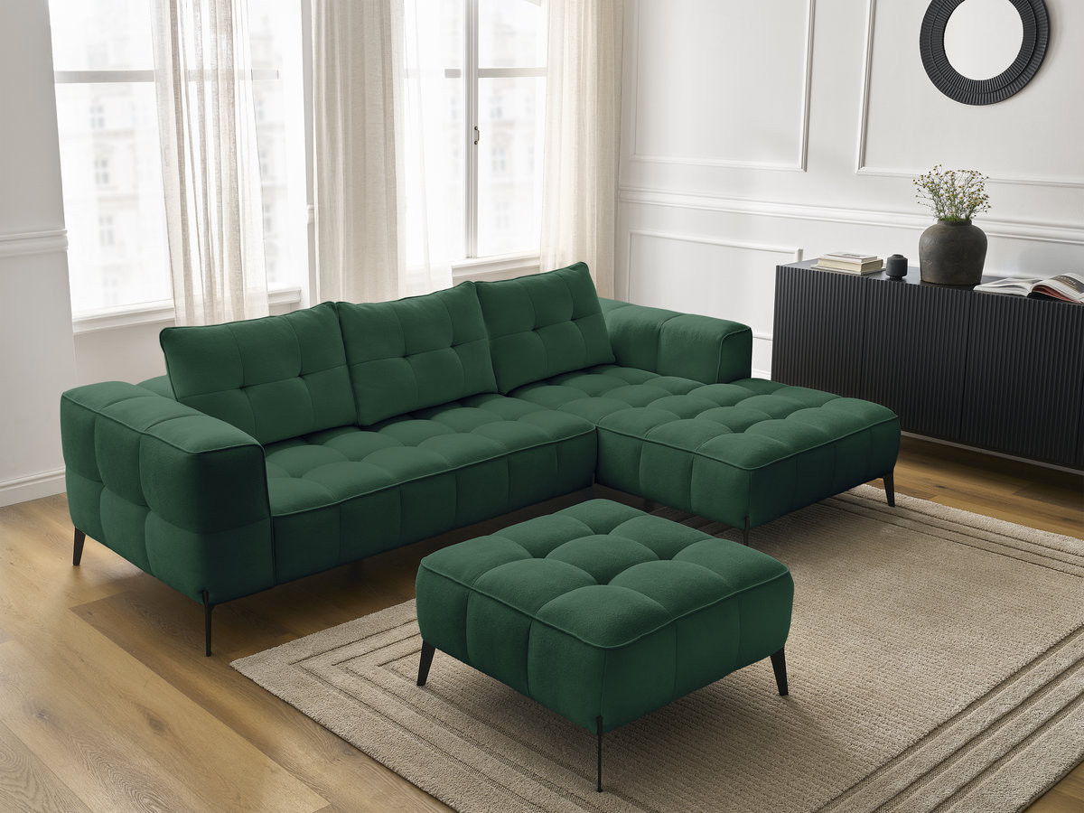 Bobochic Anis Ecksofa mit Pouf Strukturstoff Grün Ecke rechts