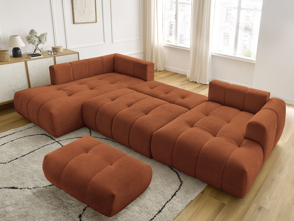 Bobochic Fuji Wohnlandschaft mit Pouf Stoff Orange Ecke rechts