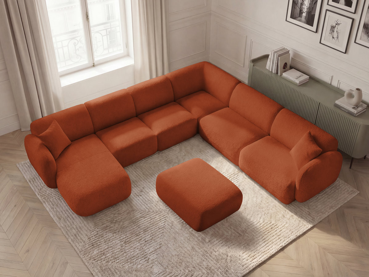 Bobochic Anda Wohnlandschaft mit Pouf 373 × 289 cm Chenille Orange Ecke rechts