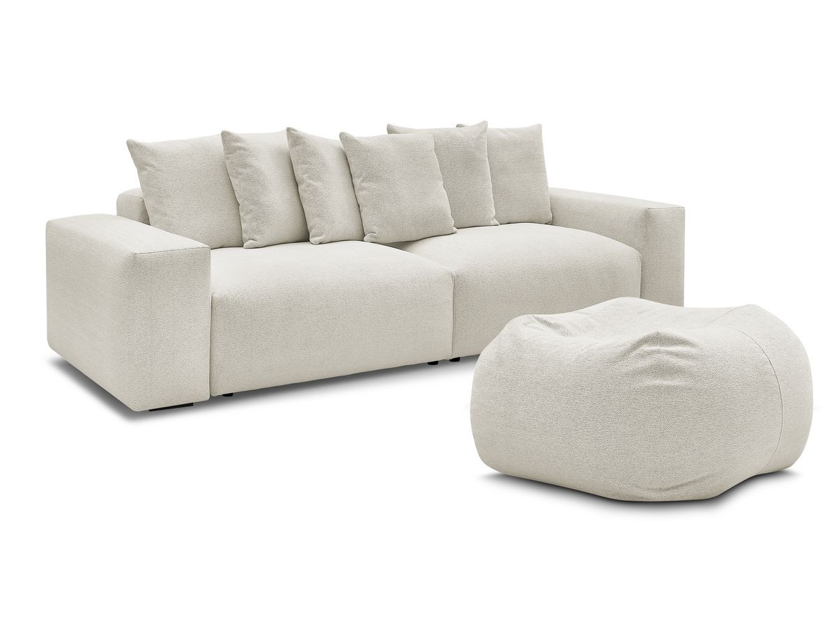 Bobochic Voltaire Sofa 5-Sitzer mit Pouf Melange-Stoff Weiß