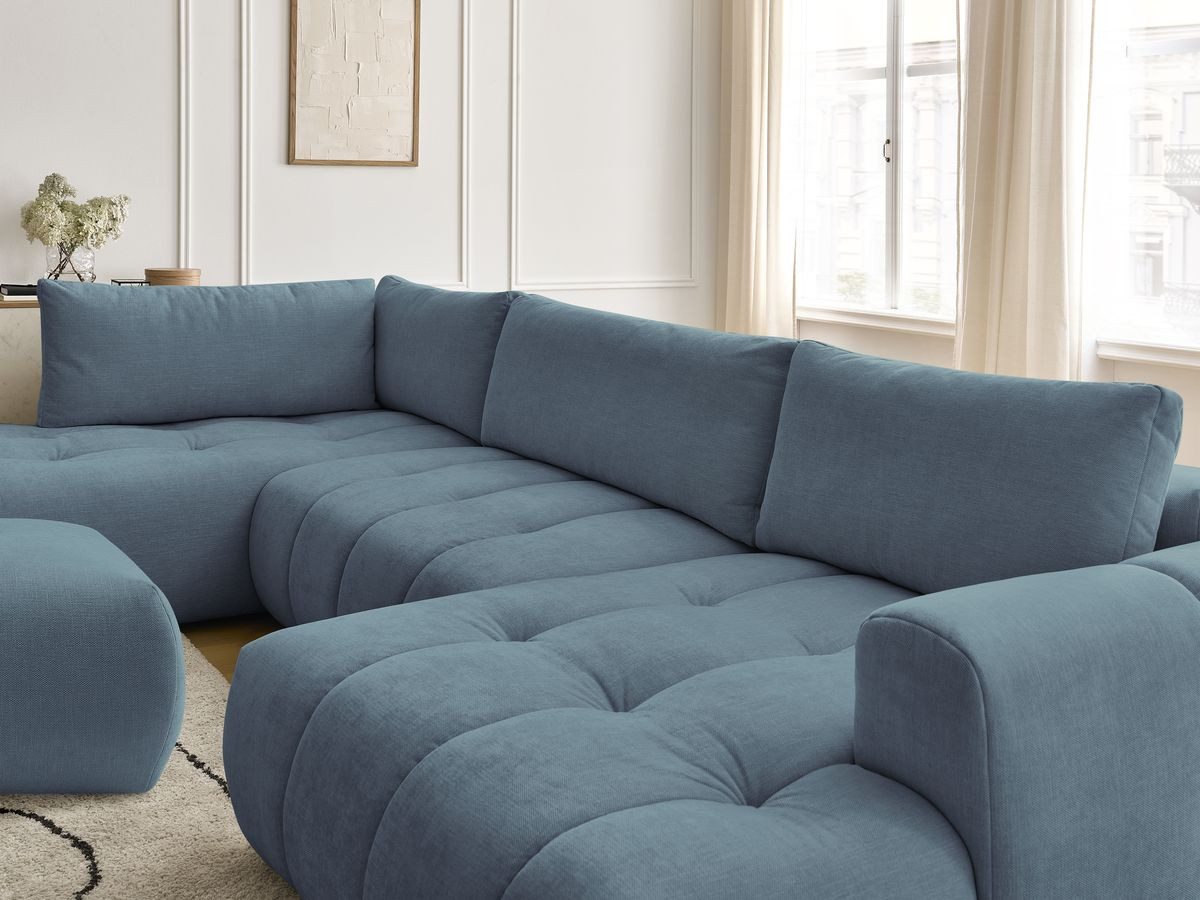 Bobochic Fuji Wohnlandschaft mit Pouf Stoff Hellblau Ecke rechts