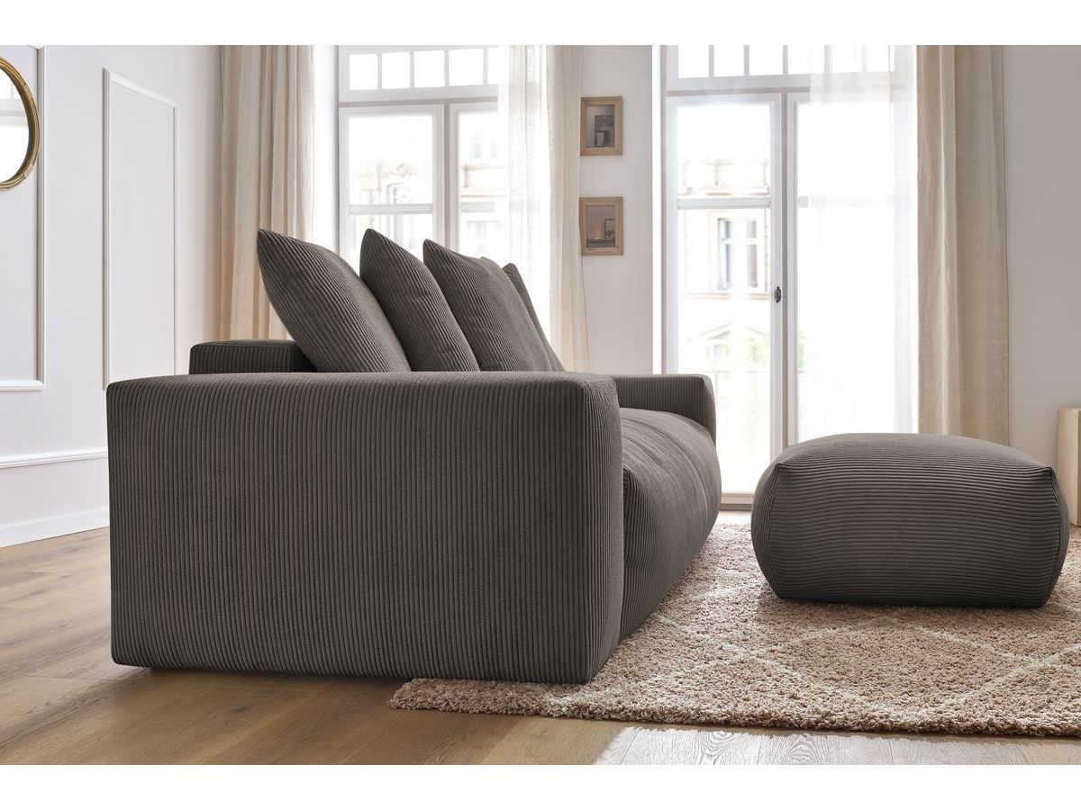 Bobochic Voltaire Schlafsofa 4-Sitzer mit Bettkasten und Pouf Cordsamt Taupe
