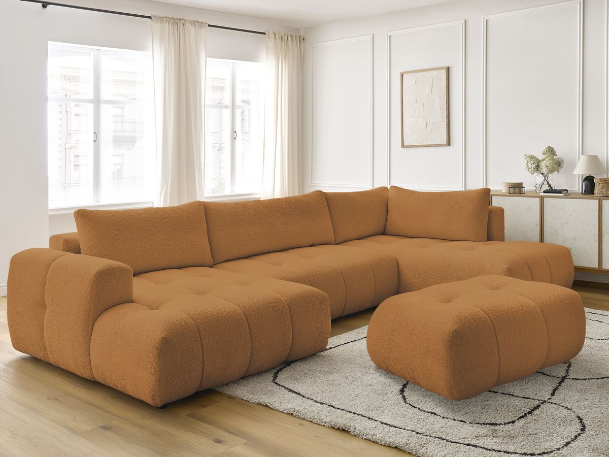 Bobochic Fuji Wohnlandschaft mit Pouf Bouclé-Stoff Gelb Ecke links