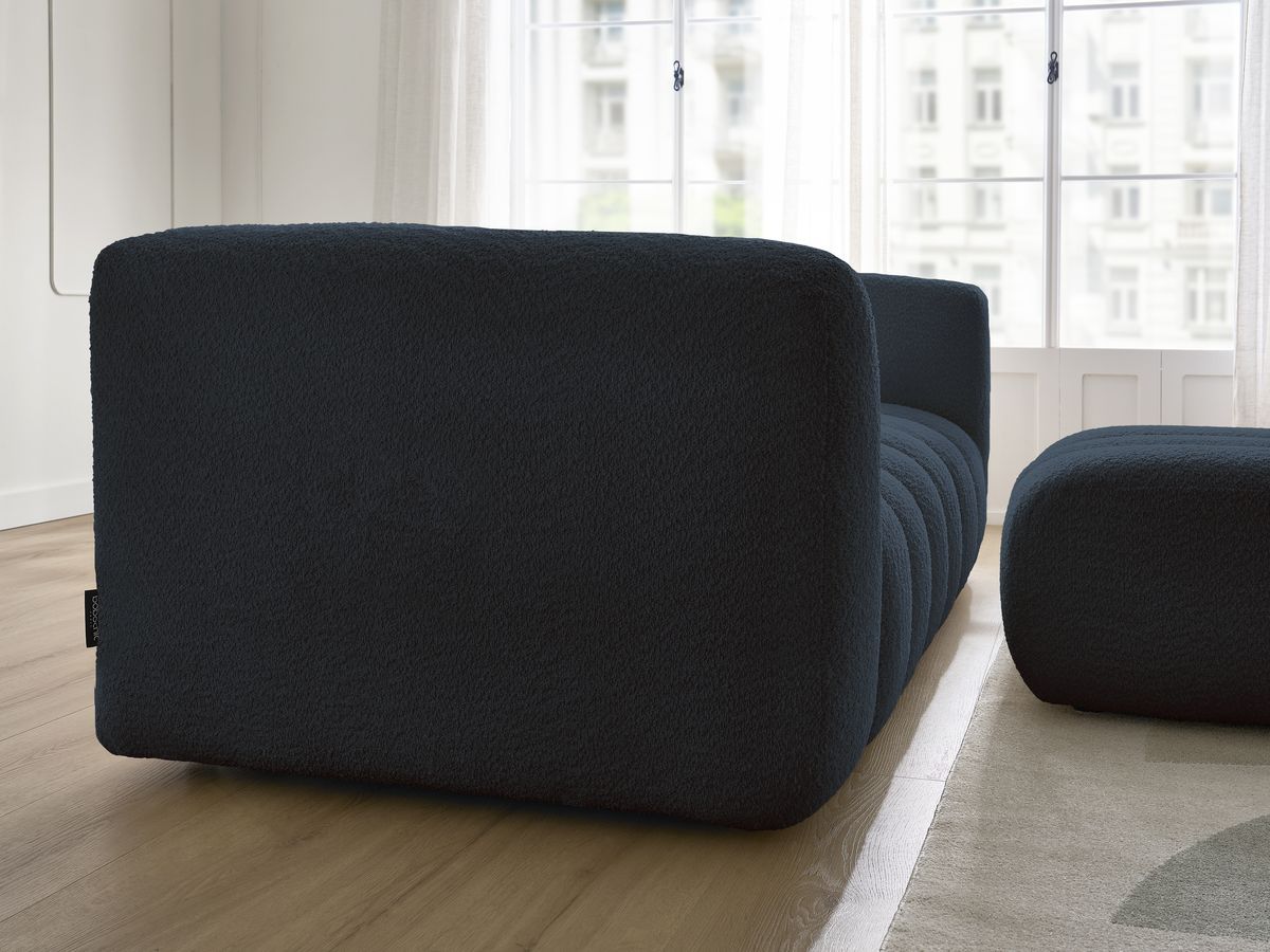 Bobochic Talia Sofa 3-Sitzer mit Pouf Bouclé-Stoff Dunkelblau