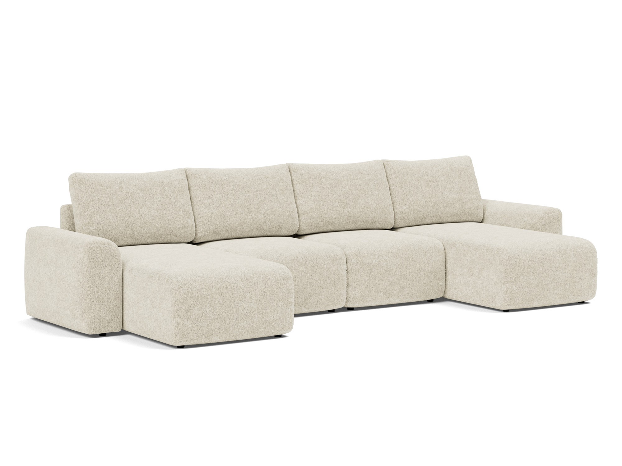 Schlafsofa Norum U-Form mit Chunky-Armlehnen Strukturierter Stoff Taura 357-Off-White