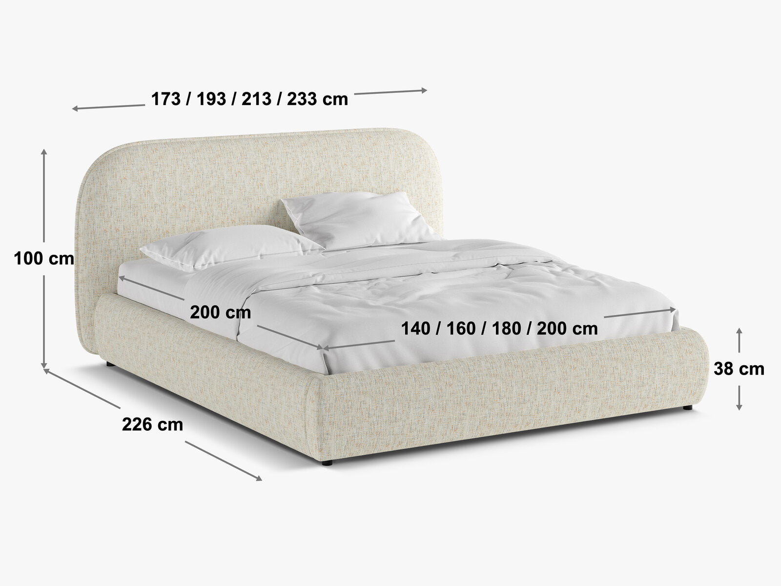Micadoni Murada Bett mit Kopfteil Chenille Tracy Hellbeige Melange 180x200