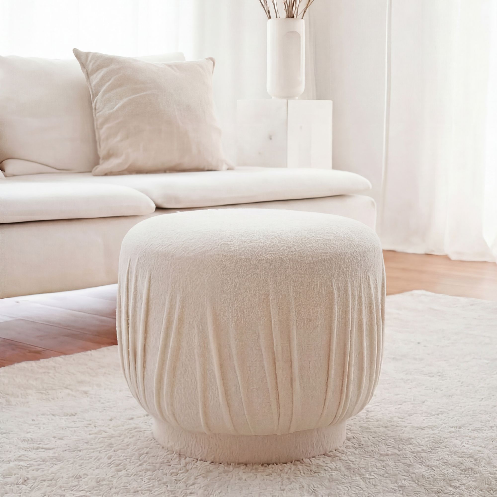 Sitzhocker Vagamo Stoff Creme Ø 50 cm