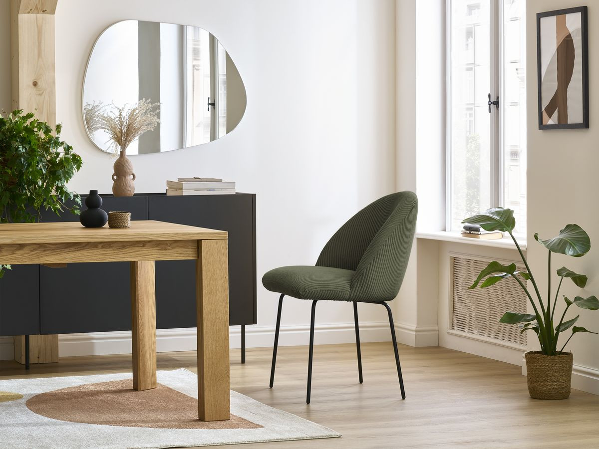Bobochic Lalie Esszimmerstuhl 2er-Set mit Metallbeinen, schwarz Cordsamt Grün