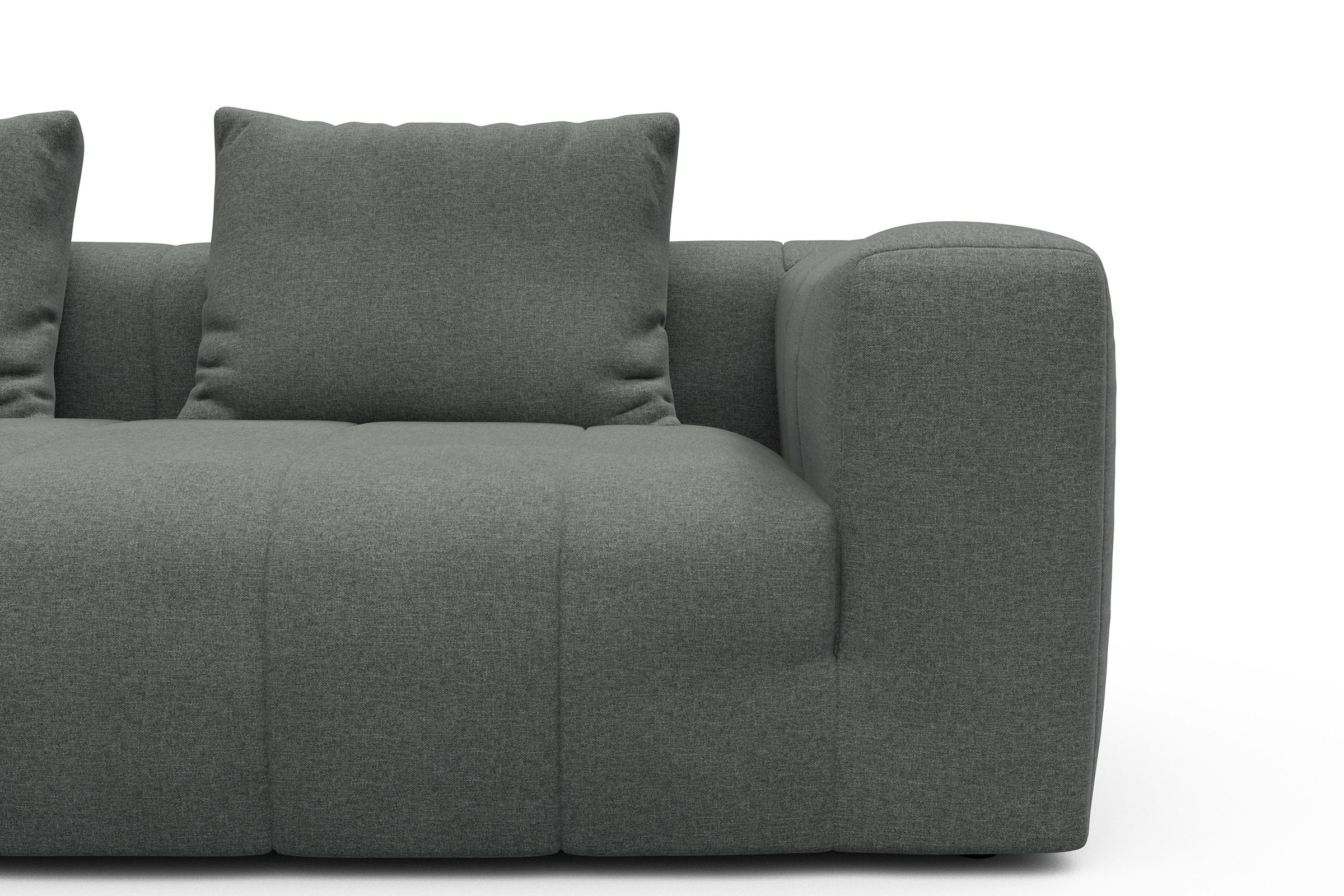 Ecksofa Hugo 2,5-Sitzer Armlehne rechts mit Chaiselongue Satya-Steel