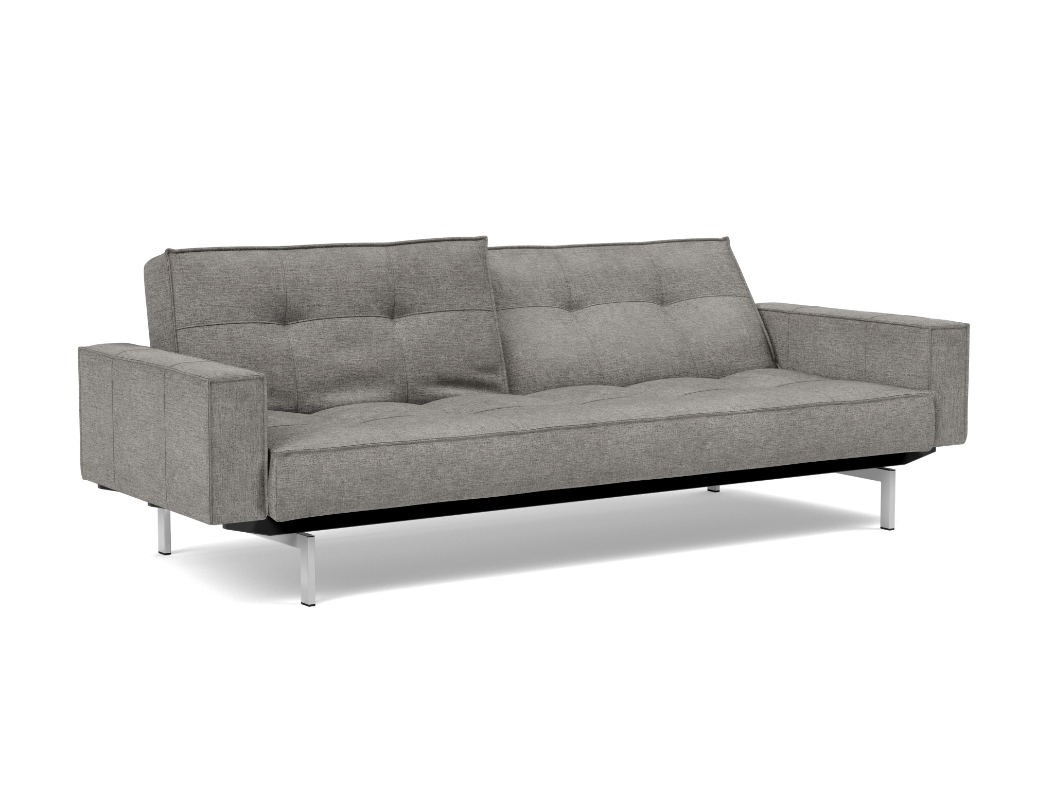 Schlafsofa Splitback mit Armlehnen Flachgewebe Avella 282-Warm-Grey Beine Chrom