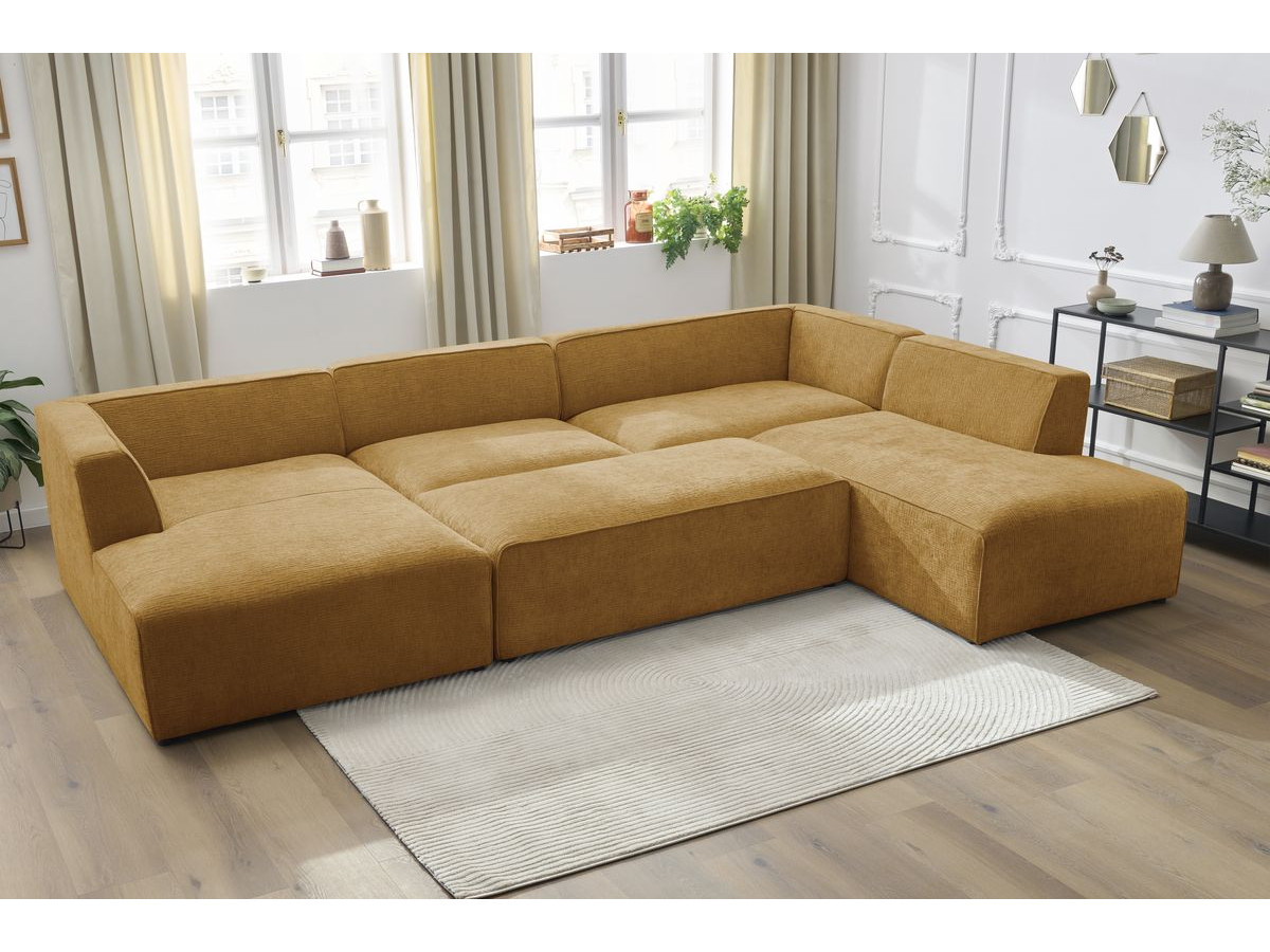 Bobochic Megeve Wohnlandschaft mit Pouf Strukturstoff Gelb Ecke links