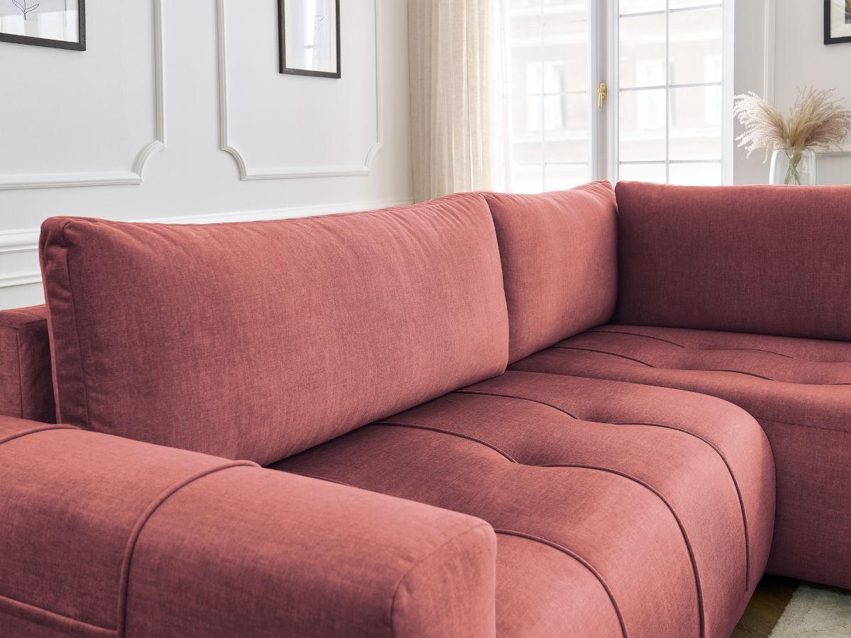 Bobochic Arsene Ecksofa mit Schlaffunktion und Bettkasten 277 × 200 cm Samt Orange Ecke rechts