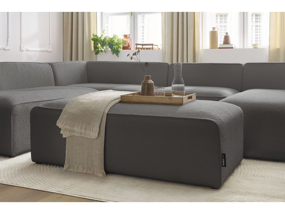 Bobochic Megeve Wohnlandschaft mit Pouf Bouclé-Stoff Dunkelgrau Ecke rechts