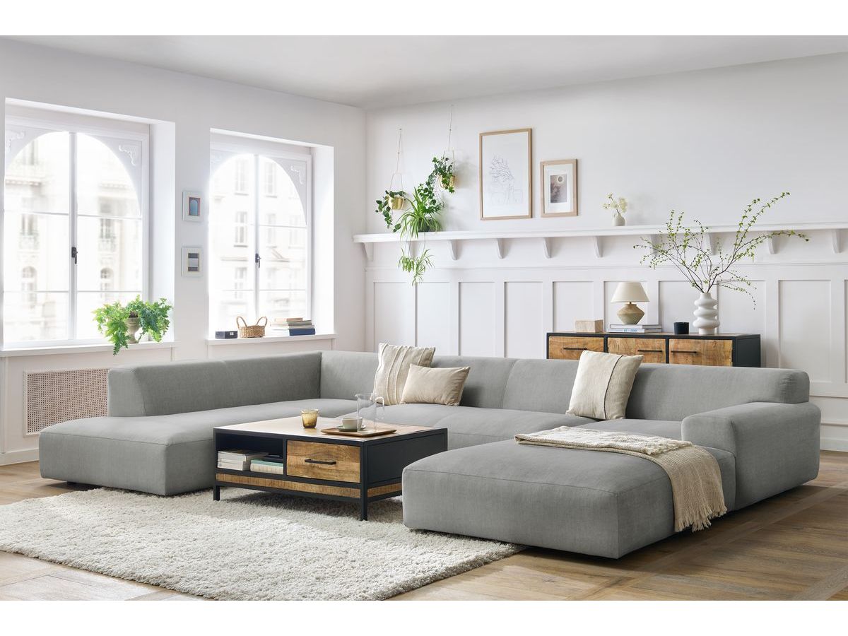 Bobochic Lavena Wohnlandschaft 399 × 220 cm Samt Hellgrau Ecke rechts