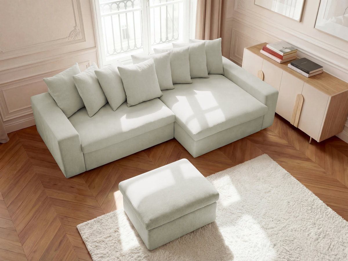 Bobochic Enore Ecksofa mit Pouf Stoff Beige Ecke rechts