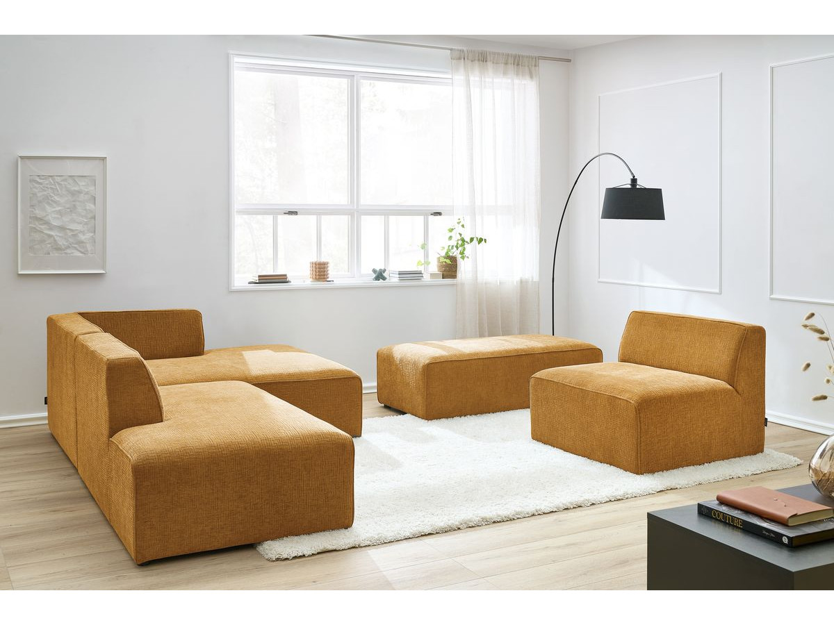 Bobochic Megeve Ecksofa mit Pouf Strukturstoff Gelb Ecke rechts