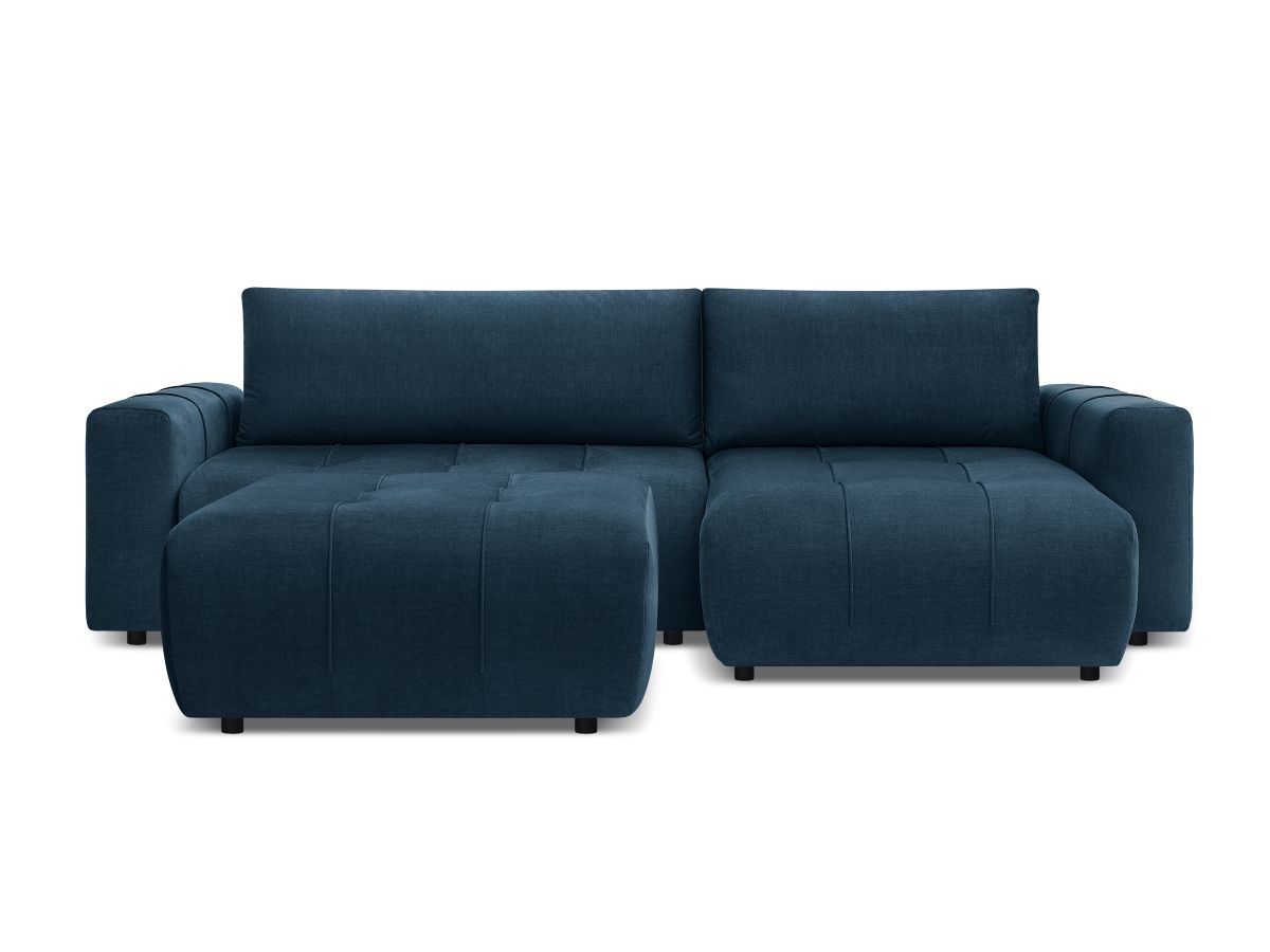 Bobochic Arsene Ecksofa mit Schlaffunktion und Bettkasten und Pouf 288 × 148 cm Samt Blau