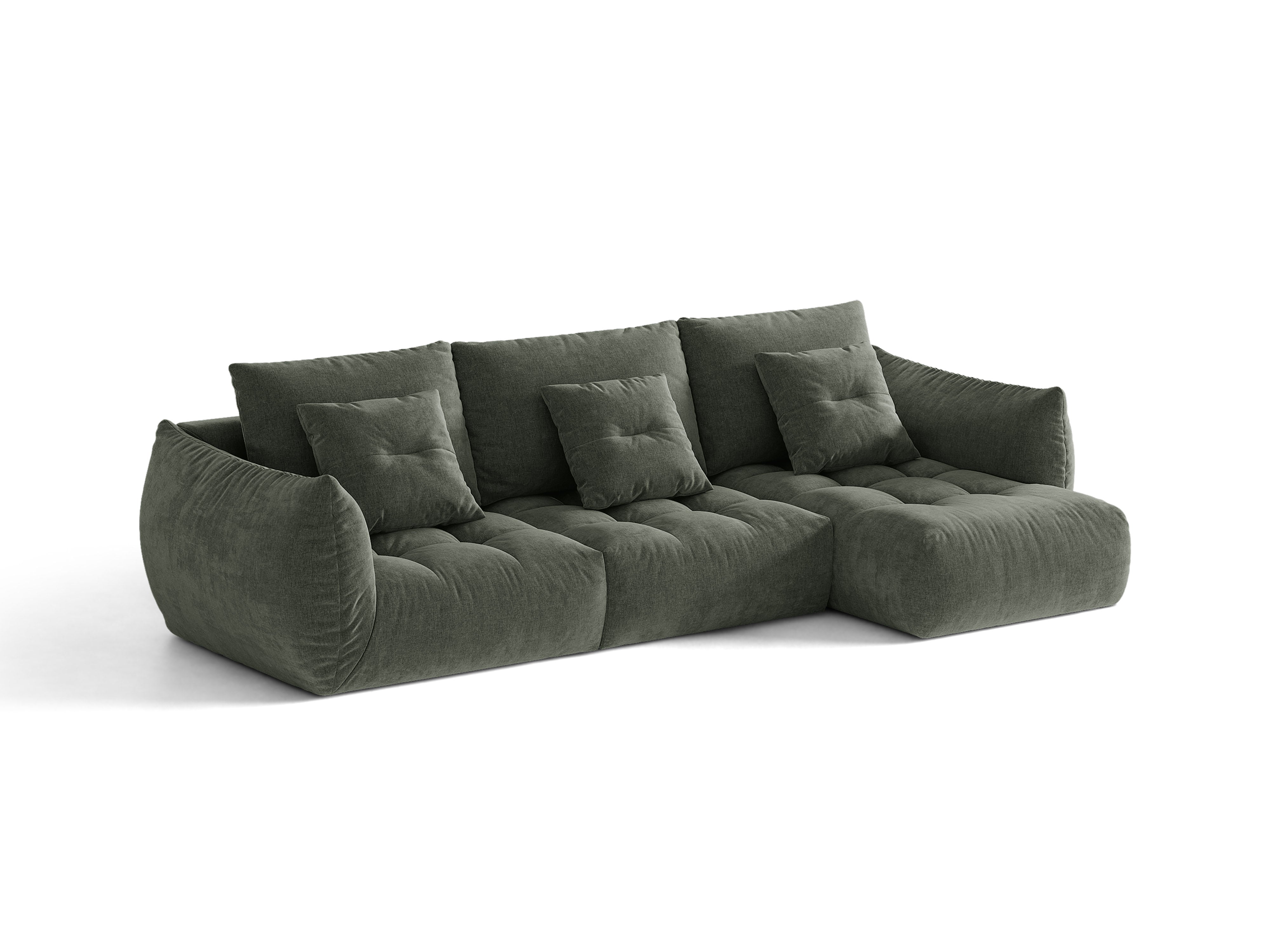 Micadoni Bloom Ecksofa 6-Sitzer Rechts Strukturierter Stoff Wind Moosgrün