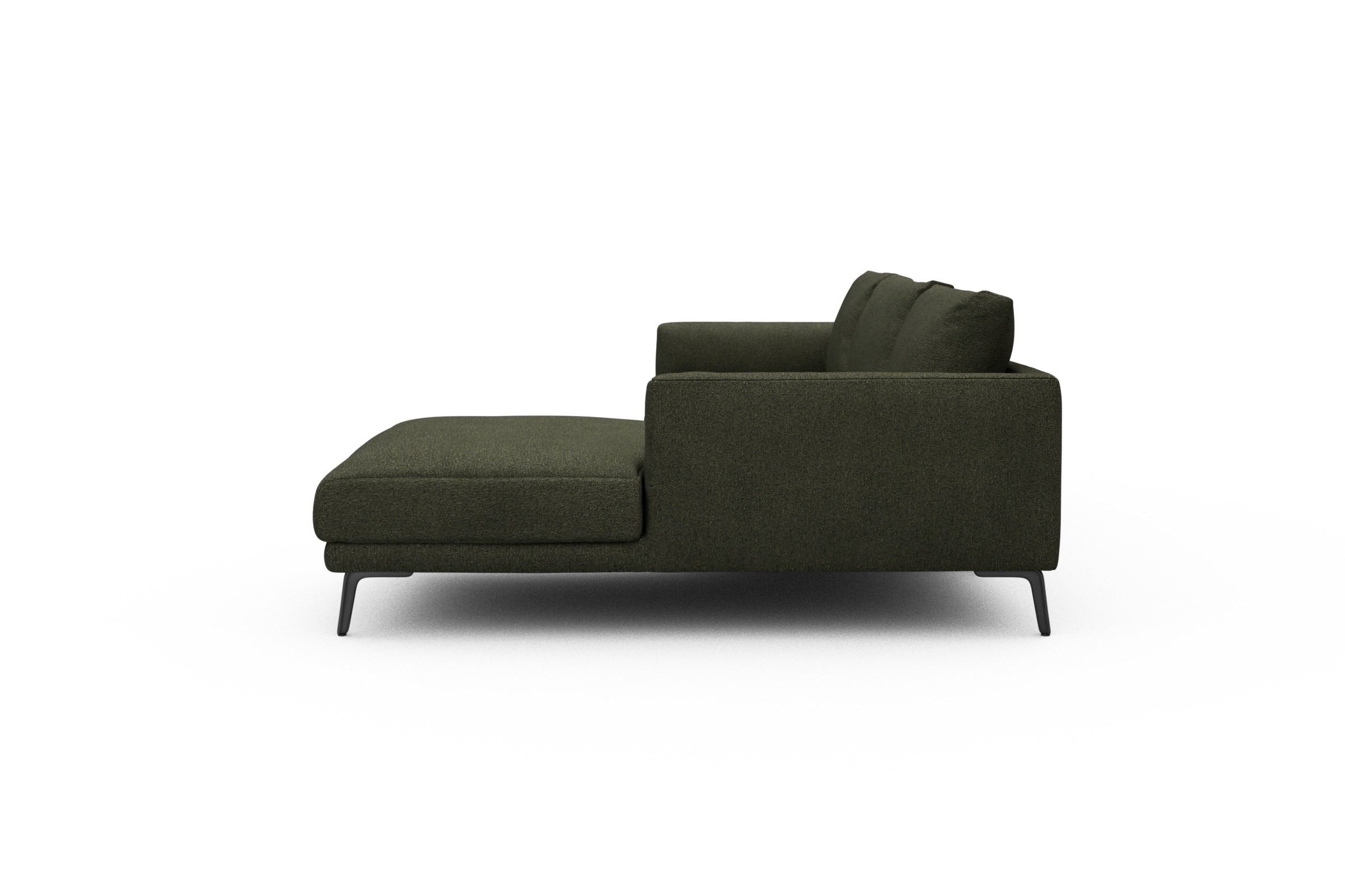 Ecksofa Karl Chaiselongue rechts mit 2,5-Sitzer Boucle-Forest-Green