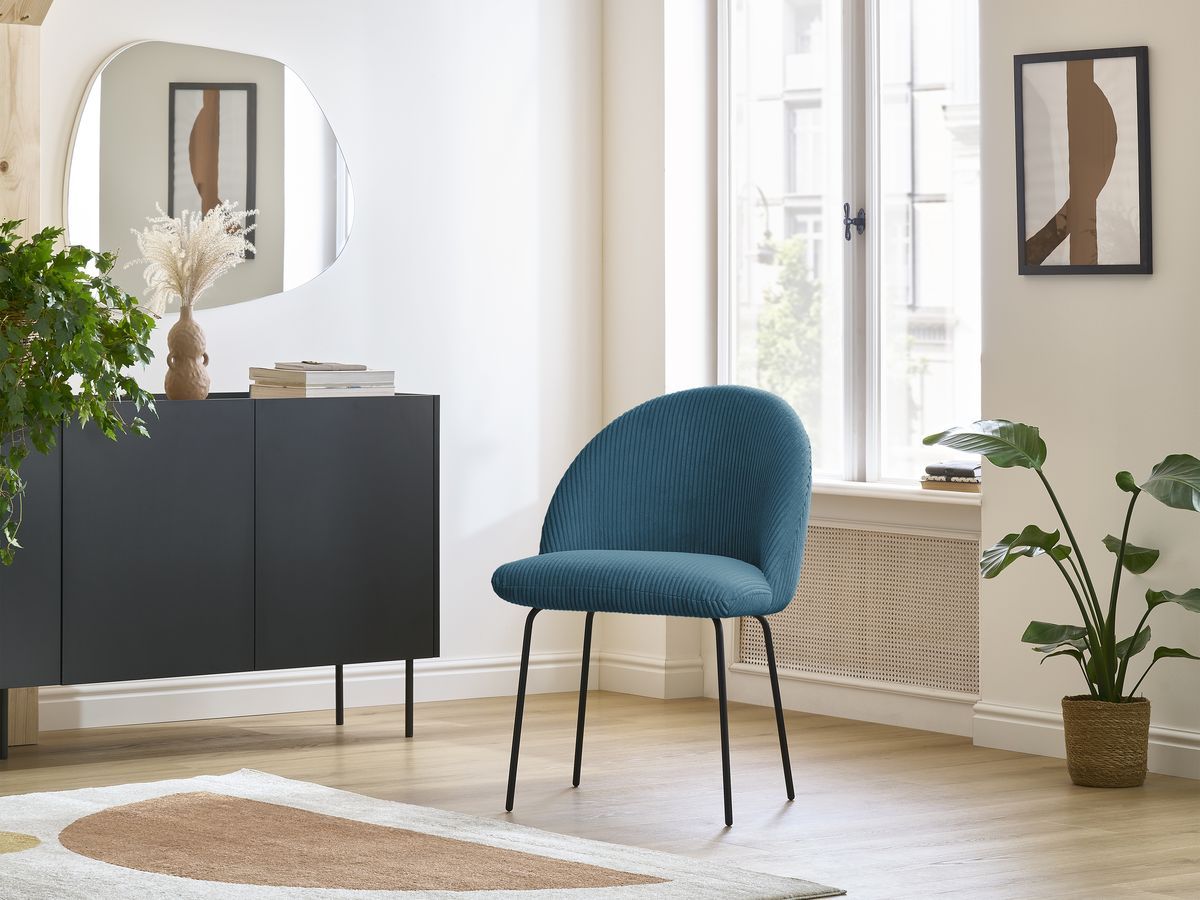 Bobochic Lalie Esszimmerstuhl mit Metallbeinen, schwarz Cordsamt Dunkelblau