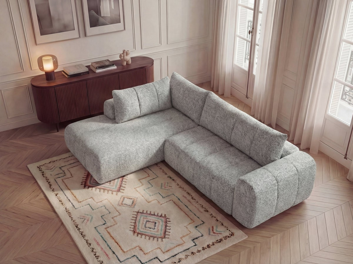 Bobochic Nesty Ecksofa in L-Form, 256 cm Melange-Stoff Hellgrau Ecke links