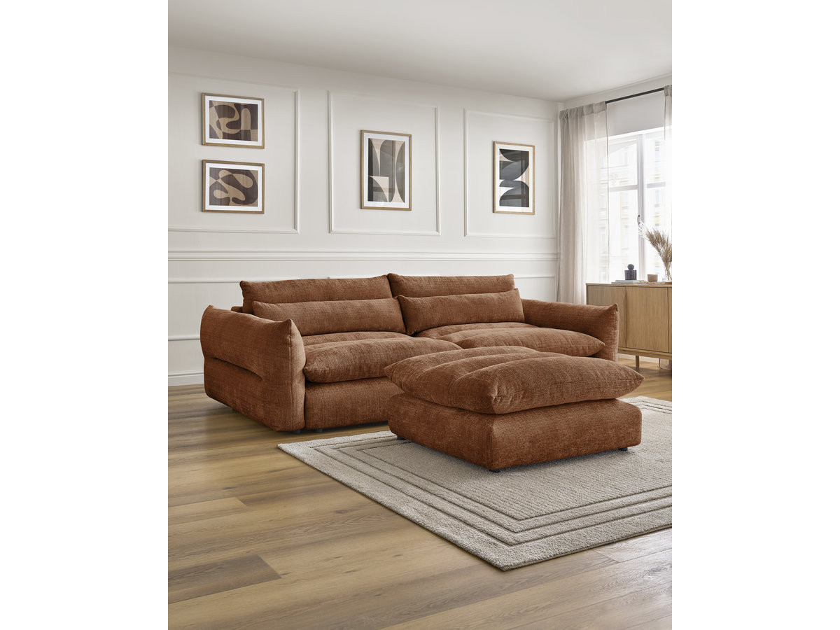 Bobochic Neil Sofa 3-Sitzer mit Pouf Strukturstoff Orange