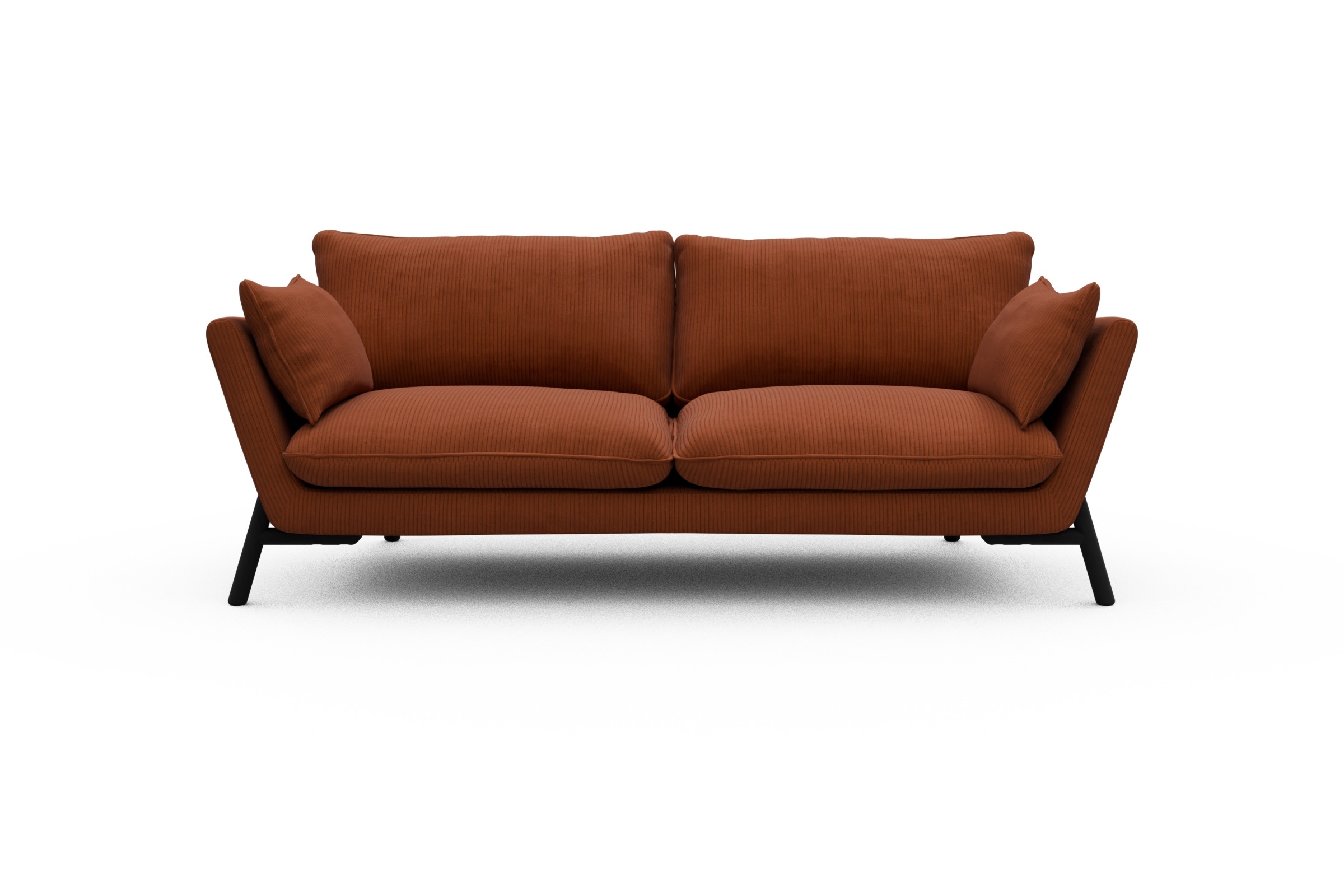 Skandi Home Sofa Emil 3-Sitzer Beinfarbe Eiche Schwarz Corduroy-Burnt-Orange moebelfaktor