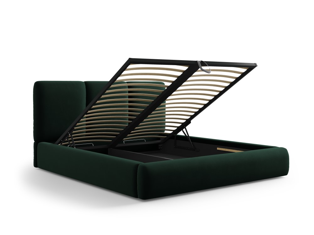 Cosmopolitan Design Stauraumbett mit Kopfteil Nicolas 160x200 Samt Riviera Dunkelgrün