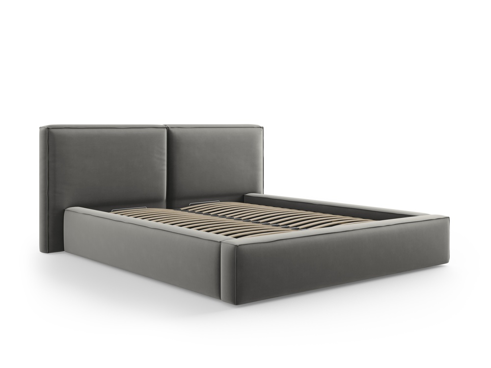 Cosmopolitan Design Stauraumbett mit doppeltem Kopfteil Arendal 200x200 Samt Bluvel Hellgrau