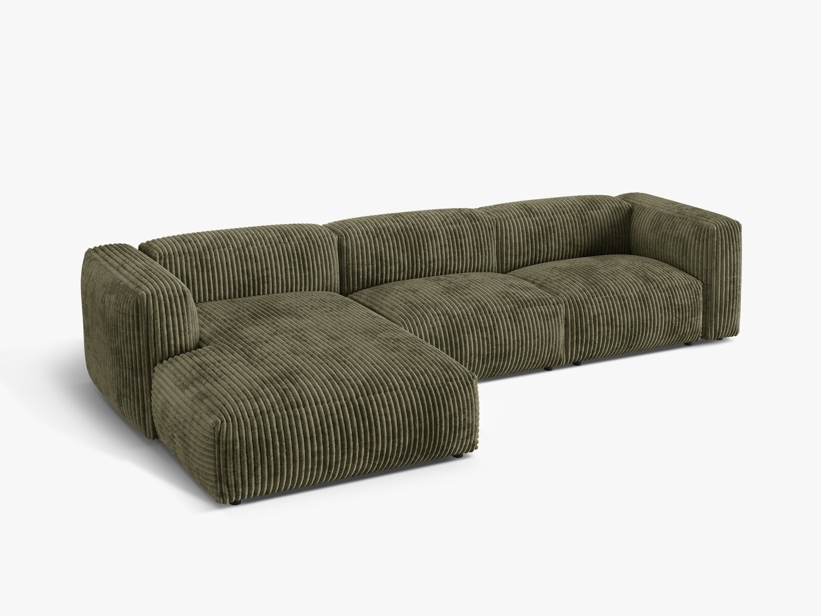 Micadoni Ecksofa Martina 3-Sitzer Links Kord Tilia Moßgrün