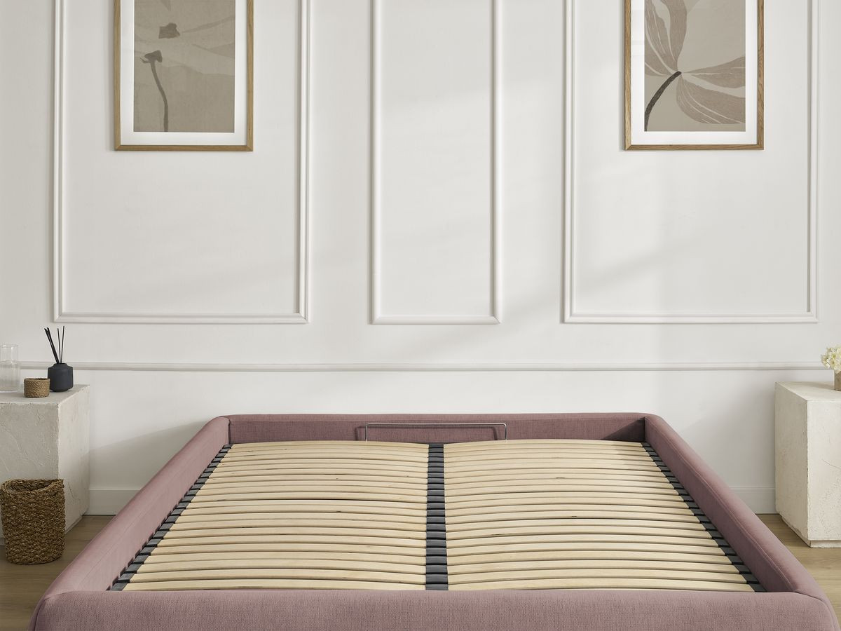 Bobochic Inera Bettgestell mit Bettkasten, ohne Kopfteil Stoff Rosa, Liegefläche 160 × 200 cm