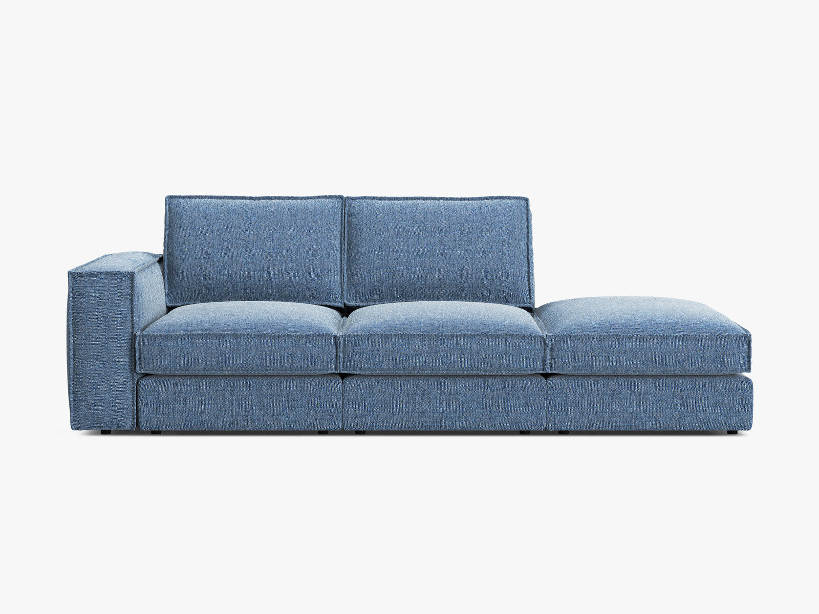 Micadoni modulares offenes Sofa Pola 3-Sitzer Rechts Strukturierter Stoff Babel Dunkelblau