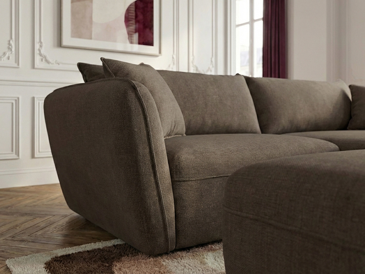 Bobochic Luigi Ecksofa mit Pouf Strukturstoff Taupe Ecke rechts