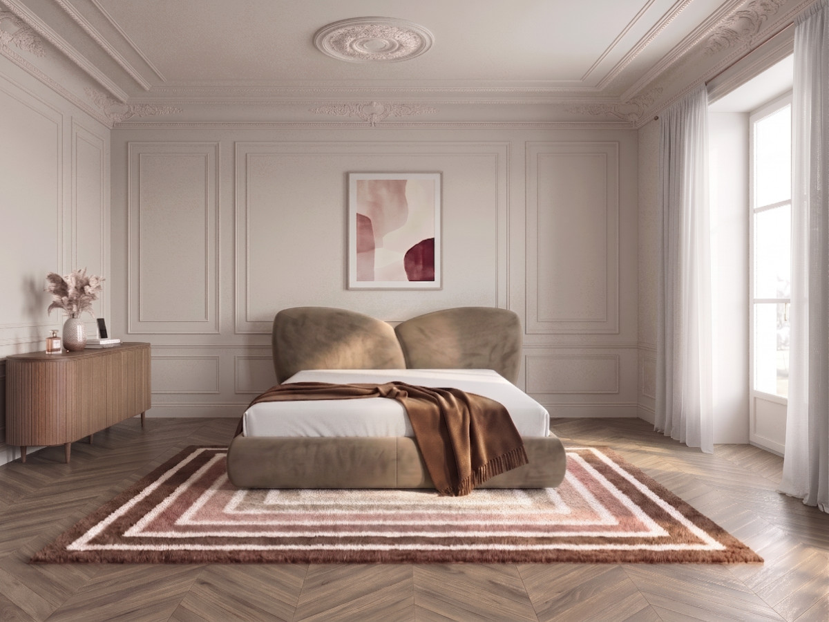 Bobochic Danae Polsterbett Samt Taupe, Liegefläche 140 × 190 cm