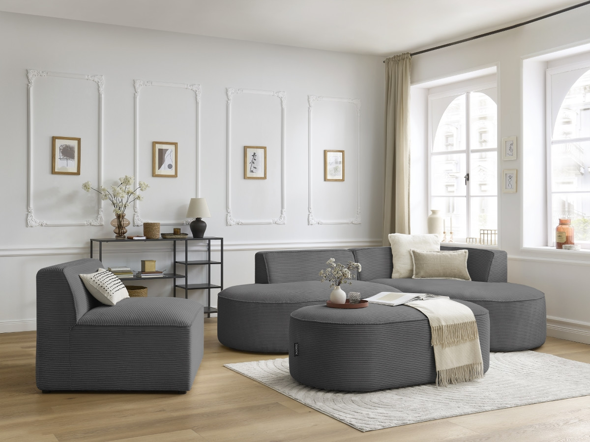 Bobochic Rousseau Sofamodul 1-Sitzer Cordsamt Dunkelgrau