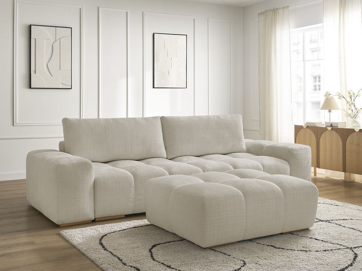 Bobochic Anakin Sofa 3-Sitzer mit Pouf, 2 Kissen Strukturstoff Beige