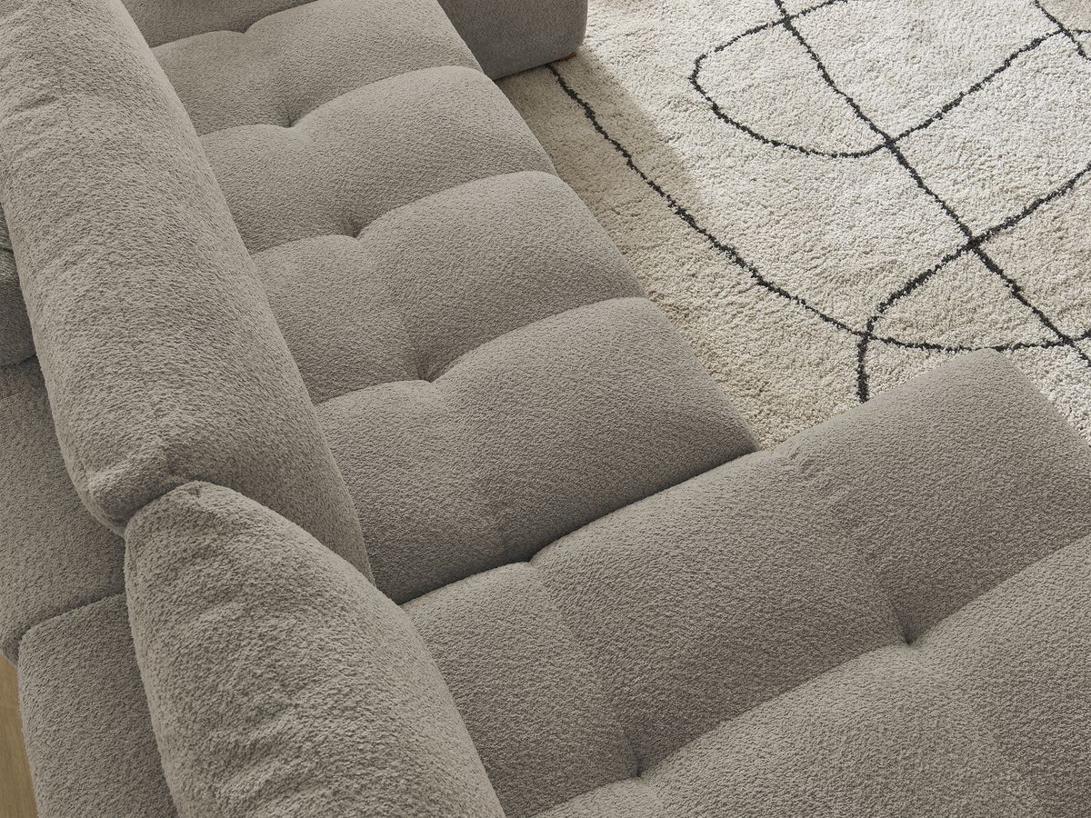 Bobochic Anakin Wohnlandschaft, Liegefläche 137 × 382 cm, 3 Kissen Bouclé-Stoff Taupe