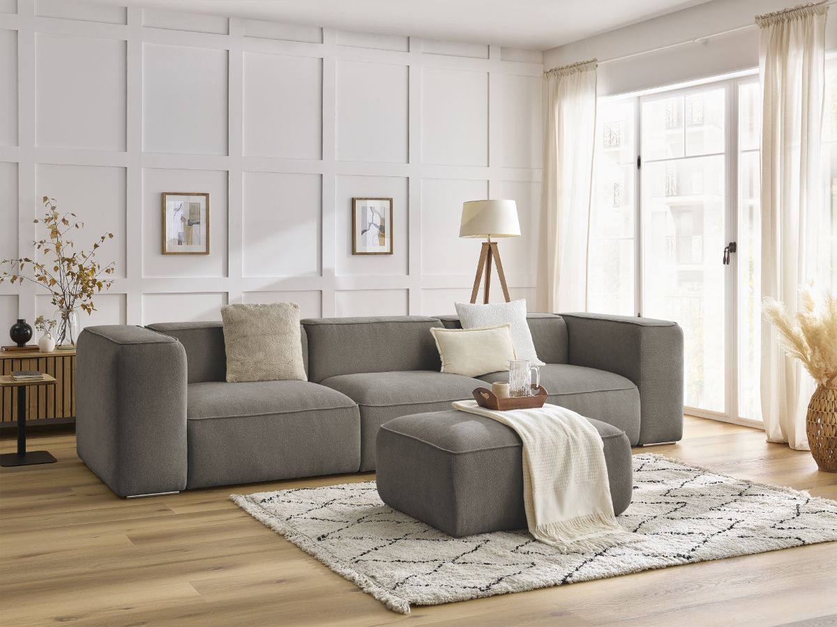 Bobochic Zephyr Sofa 4-Sitzer mit Pouf Strukturstoff Taupe