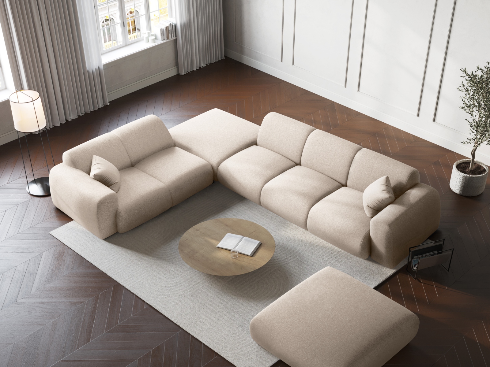 Cosmopolitan Design Ecksofa Nolio 4-Sitzer offen Chenille Haga Helles Beige Links