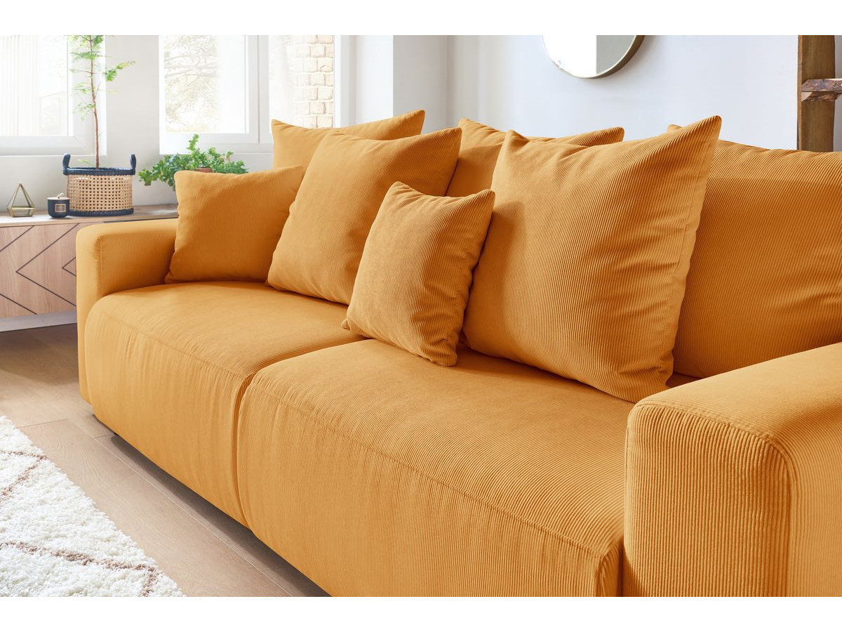 Bobochic Envy Schlafsofa 3-Sitzer mit Bettkasten und Pouf Cordsamt Gelb