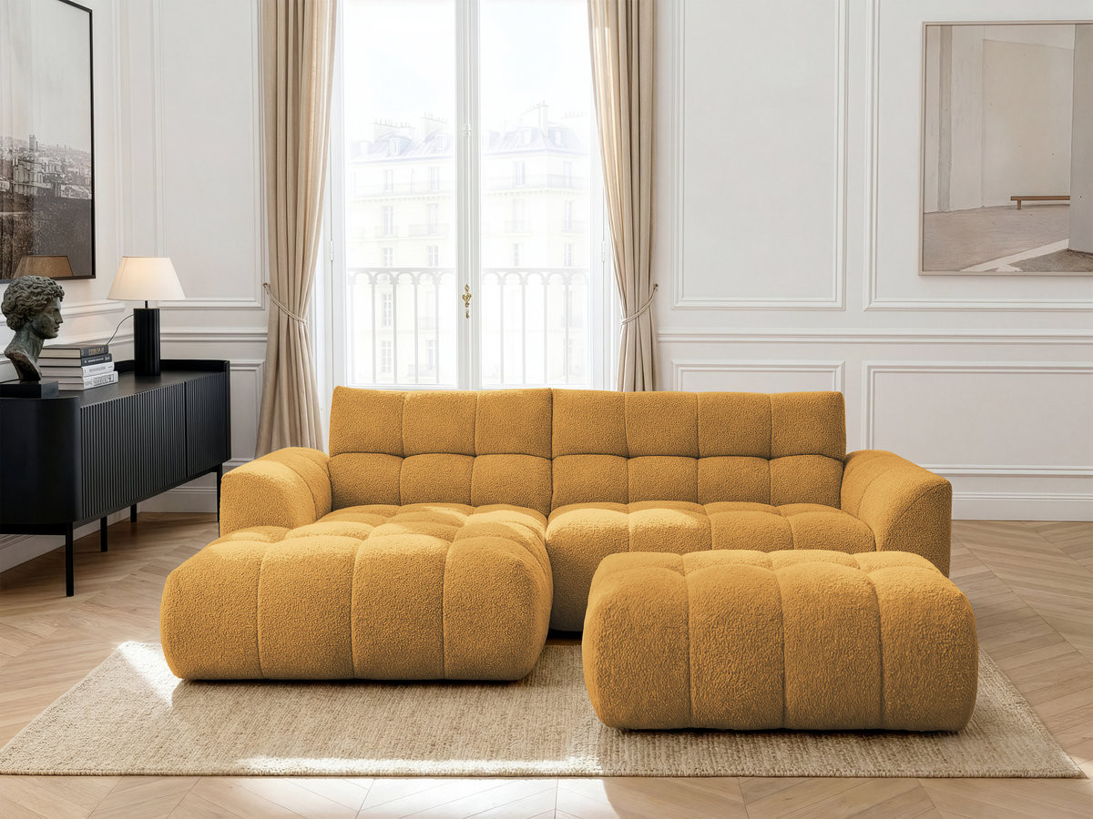 Bobochic Jaya Ecksofa mit Pouf Chenille Gelb Ecke links