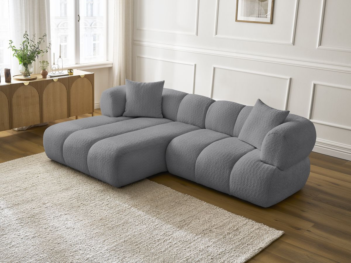 Bobochic Pamira Ecksofa Bouclé-Stoff Dunkelgrau Ecke links