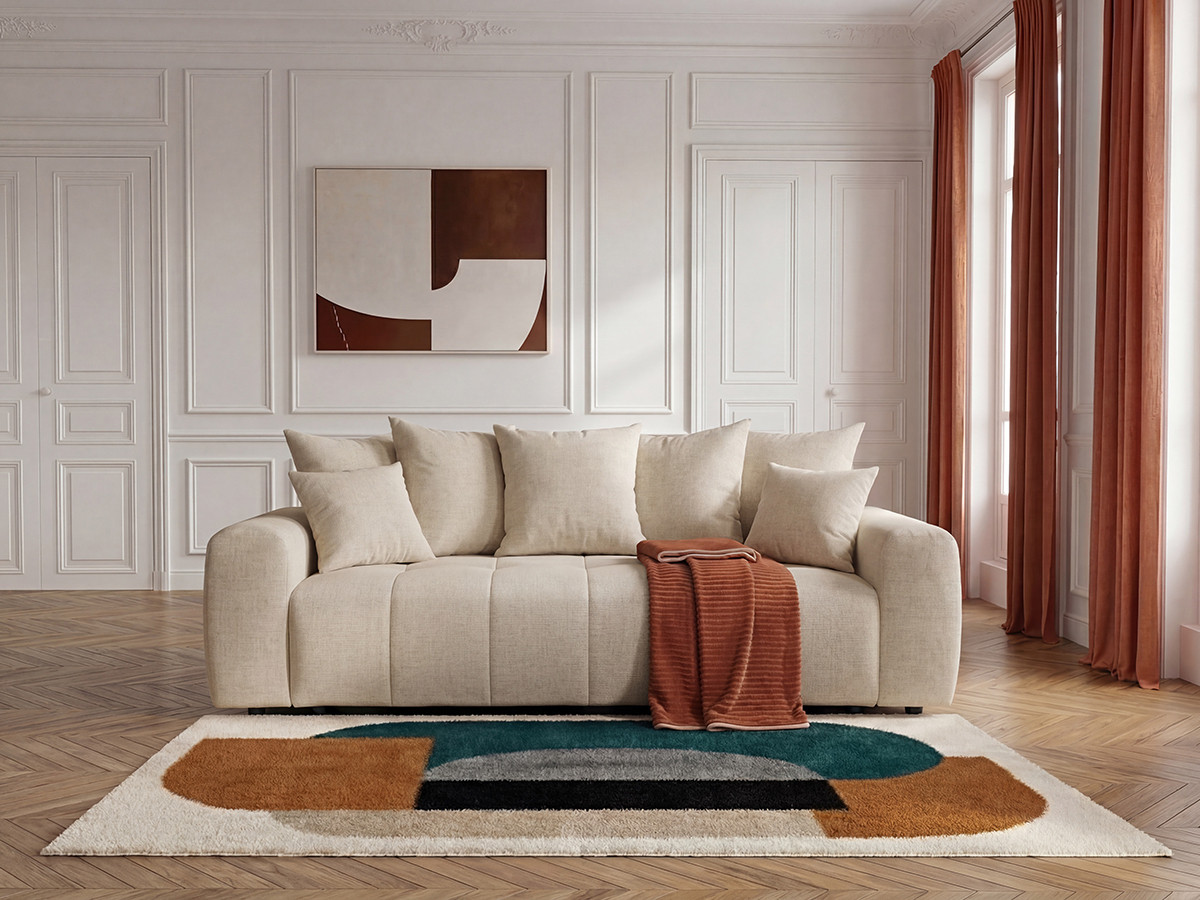 Bobochic Roxelane Schlafsofa 3-Sitzer mit Bettkasten Melange-Stoff Beige