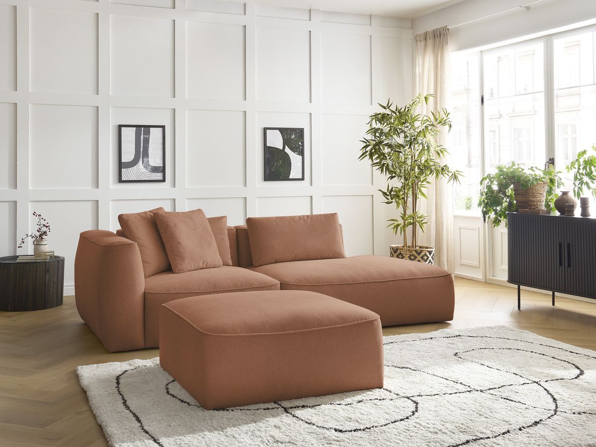 Bobochic Leopold Sofa 4-Sitzer mit Pouf Melange-Stoff Orange Armlehne links